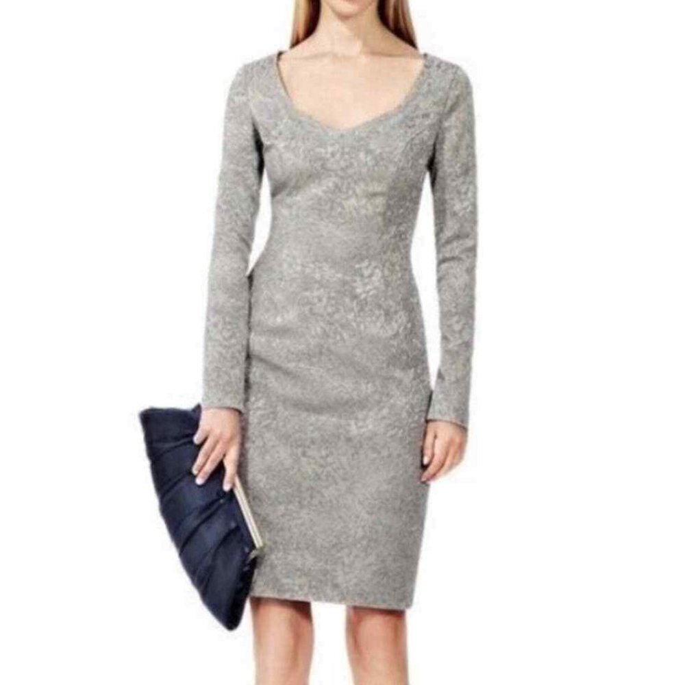 Reiss Hallie Silver Jacquard Cocktail Sheath Midi Mini Dress Wedding Guest Party